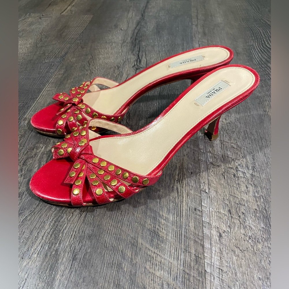 Prada Red Studded Sandals